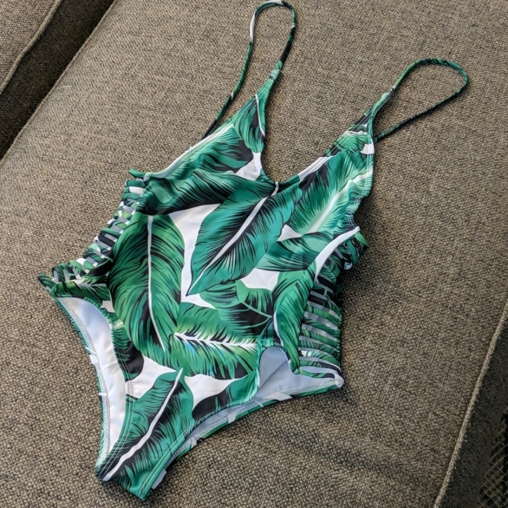 Green leaf one piece swimsuit